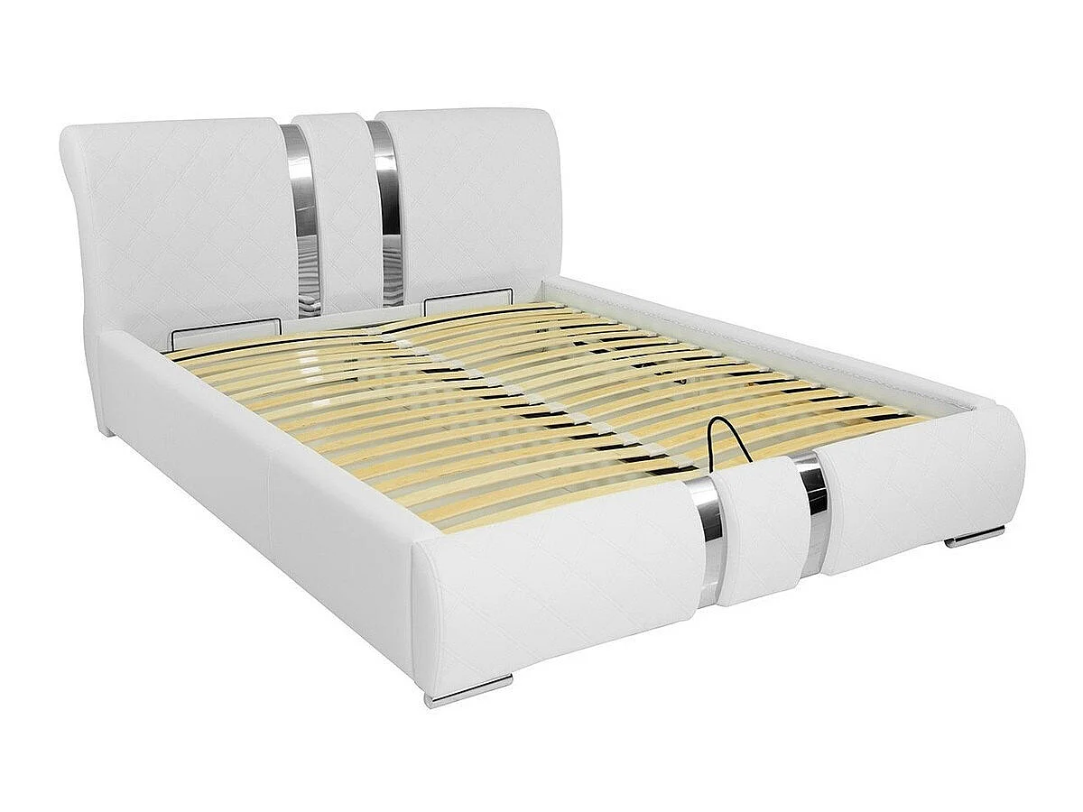 Lit Arsis, Double, Blanc, Faux cuir, Disponible, 18x23x10cm