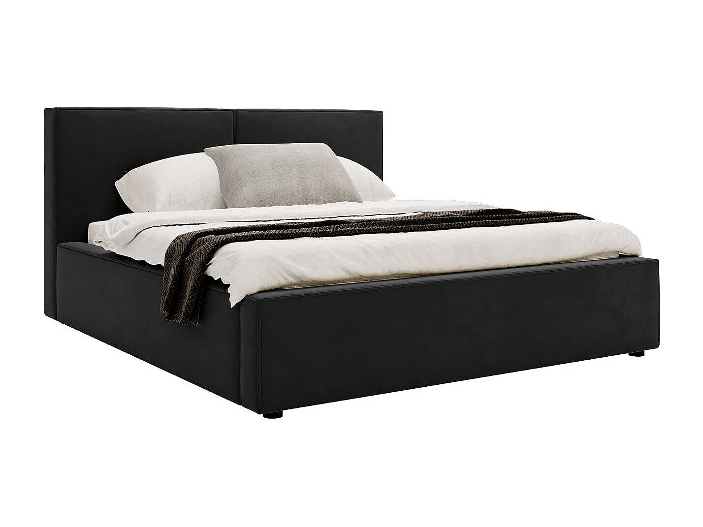 Lit TrendyNest 117, Double, Noir, 140x200, Tapisserie, Sommier à lattes, 160x223x98cm