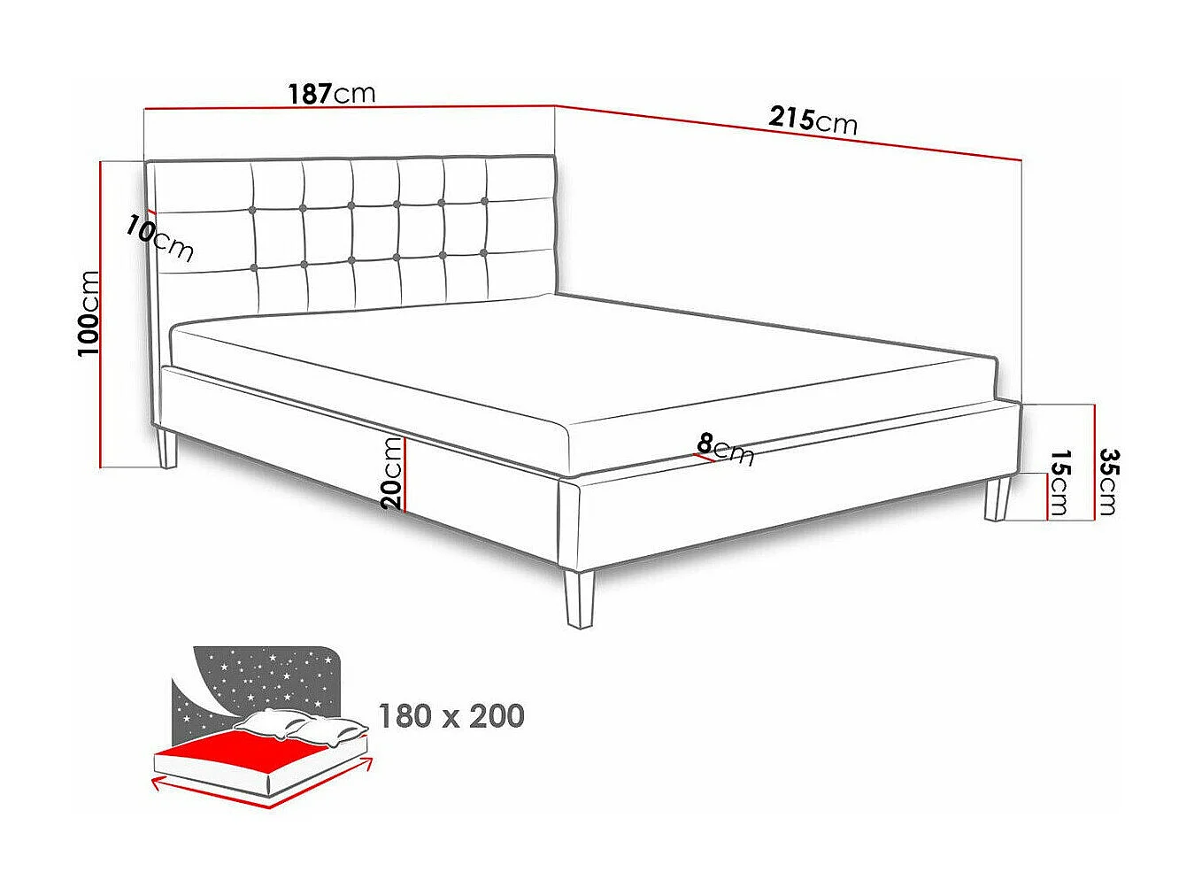 Cama ComfiDream 109, Casal, Cinzento, Tecido, Estrados de cama