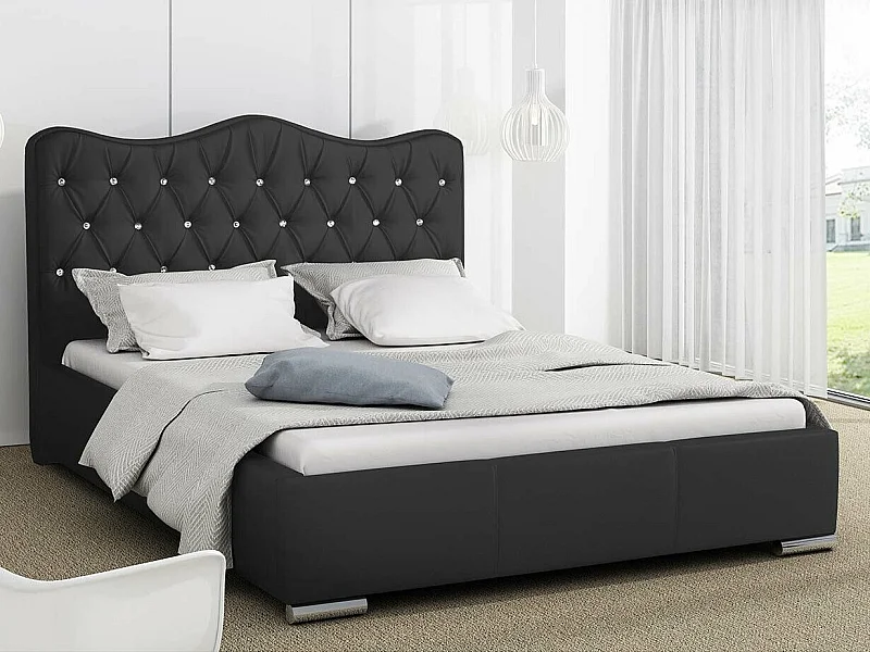 Cama Baltimore 141, Doble, Negro, Tapiz, Somieres, 160x218x100cm