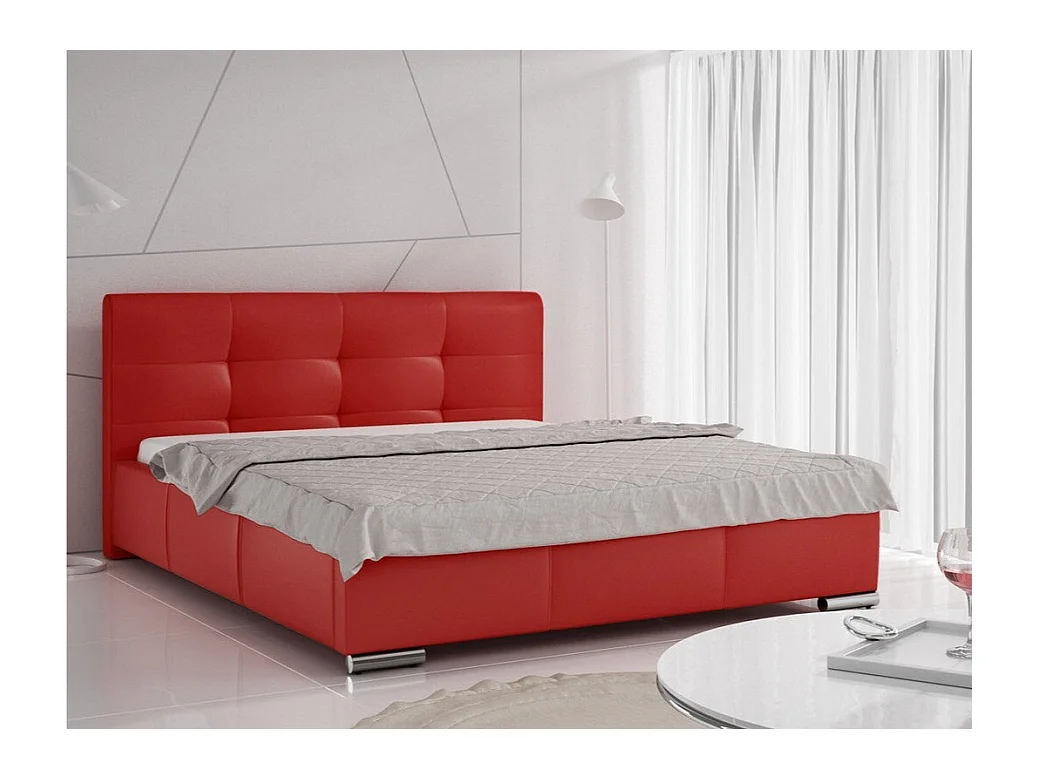 Cama Baltimore 108, Casal, Vermelho, Eco couro, Estrados de cama