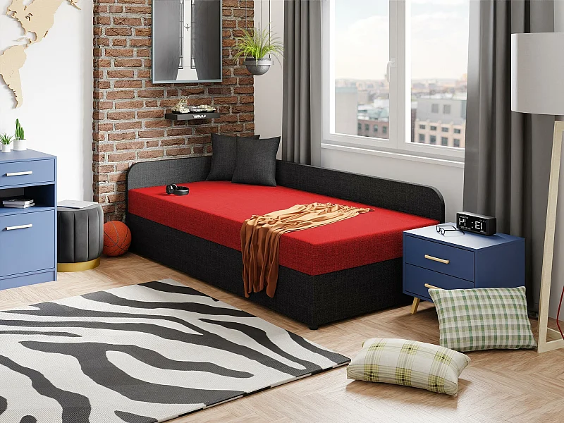 Cama Memphis 128, Solteiro, Vermelho, Tecido, Estrados de cama