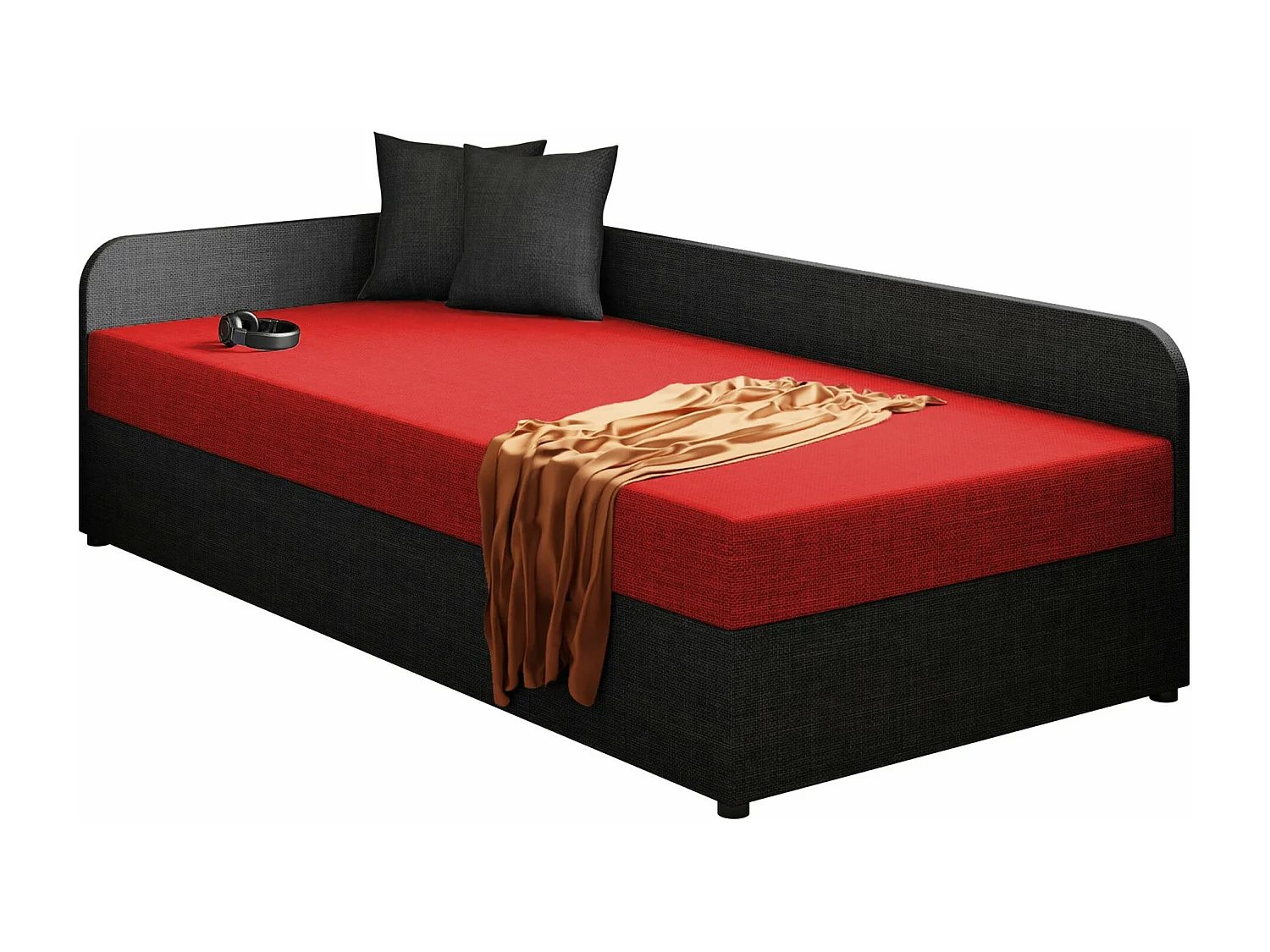 Cama Memphis 128, Individuales, Rojo, 90x200, Tapiz, Somieres, 95x205x60cm
