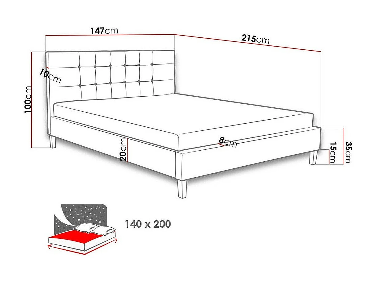 Cama ComfiDream 109, Doble, Azul, 140x200, Tapiz, Somieres, 147x215x100cm