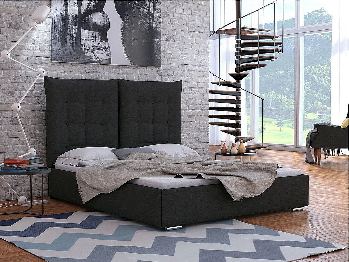 Lit Florence 104, Double, Gris, 180x200, Tapisserie, 195x214x128cm