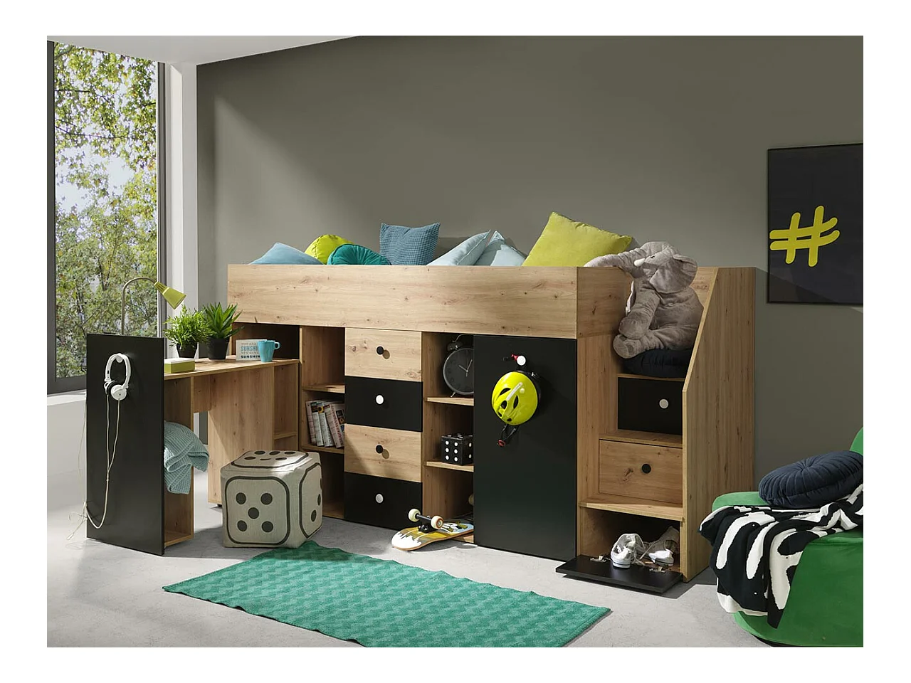 Cama alta Hartford 361, Individual, Castanho claro, Estrados de cama