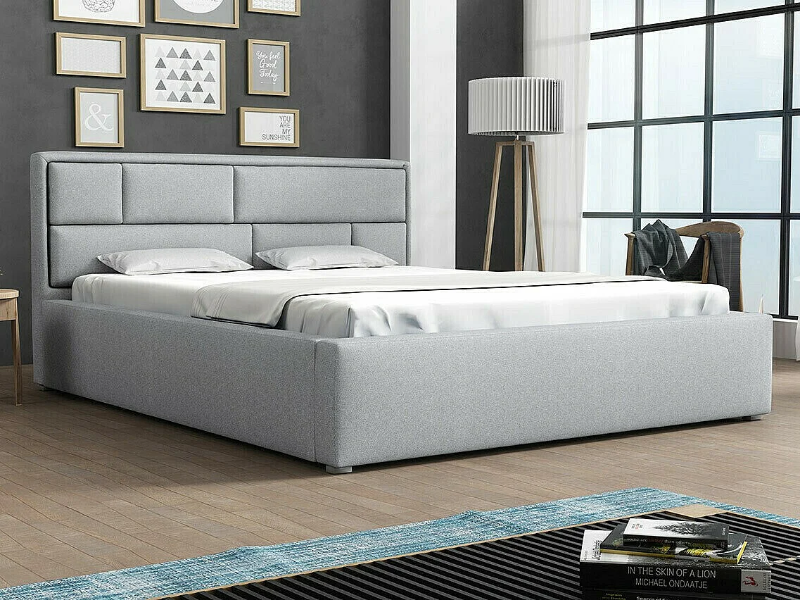 Cama Pomona 104, Casal, Cinzento, Tecido, Estrados de cama, 16x22x9cm