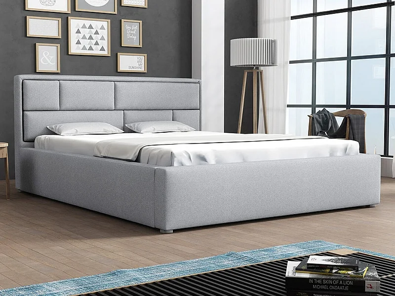 Cama Pomona 105, Doble, Gris, 160x200, Tapiz, Somieres, 180x223x93cm