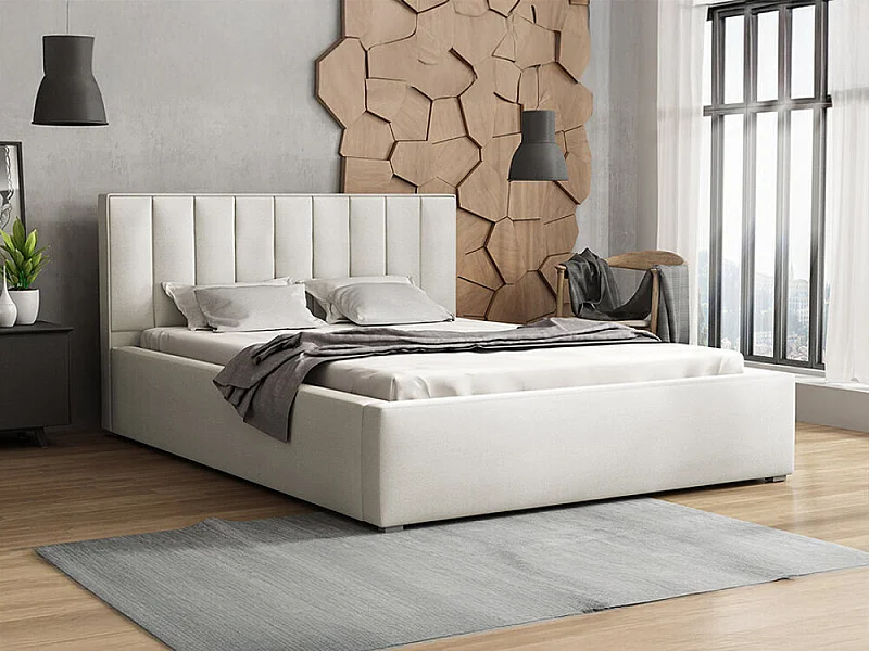 Lit Pomona 111, Unique, Gris, 120x200, Tissu, Disponible, 140x223x93cm