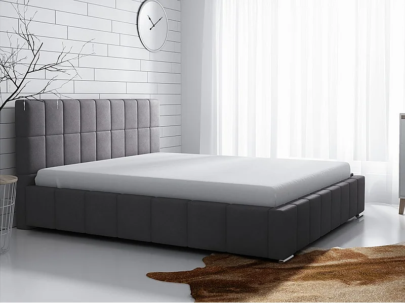 Lit Baltimore 120, Double, Gris, 180x200, Tissu, Disponible, 198x222x92cm