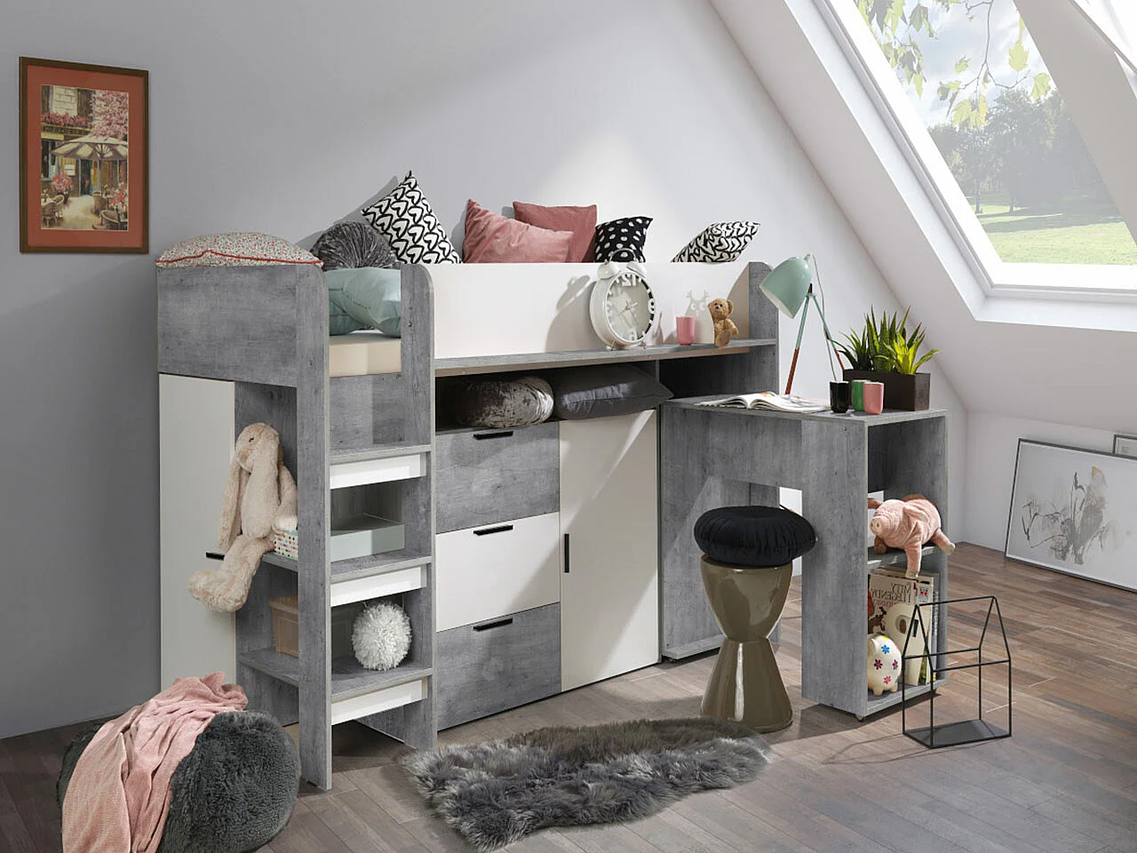 Litera Hartford 363, Individuales, Gris, 90x200, Aglomerado laminado, Somieres, 107x204cm