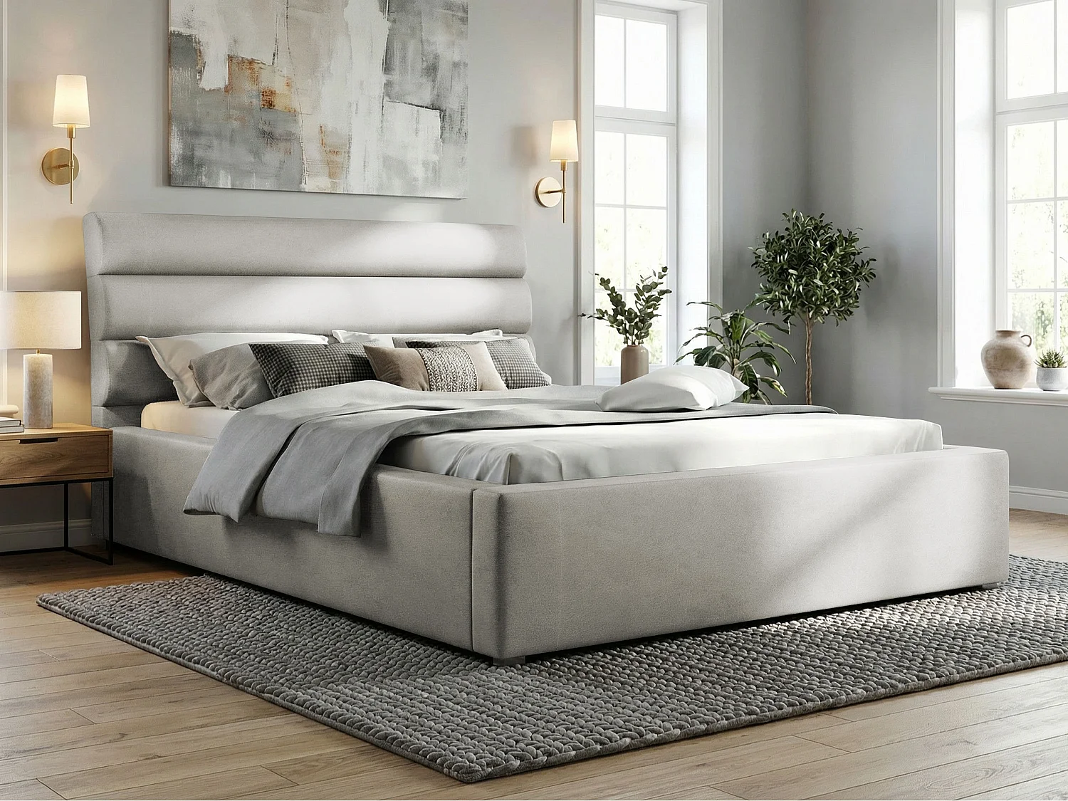 Lit Pomona 110, Unique, Crème, 120x200, Tissu, Disponible, 140x223x100cm