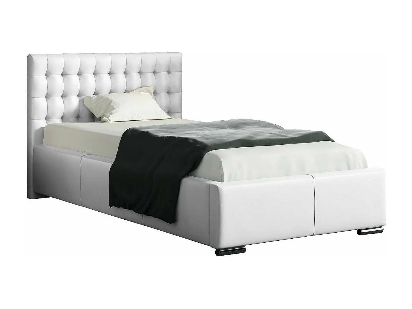 Cama Baltimore 104, Solteiro, Branco, Eco couro, Estrados de cama