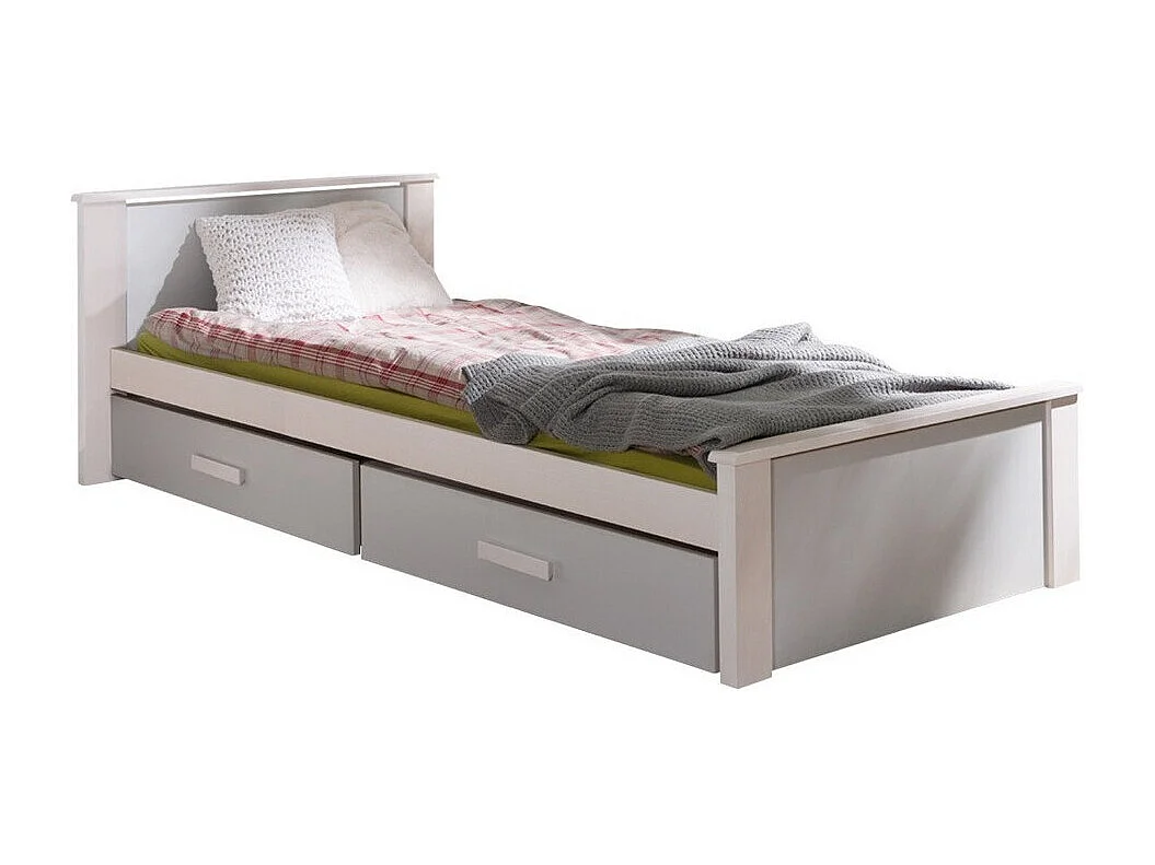 Cama Henderson 116, Individuales, Gris, 90x200, Aglomerado laminado, Somieres, 109x210cm