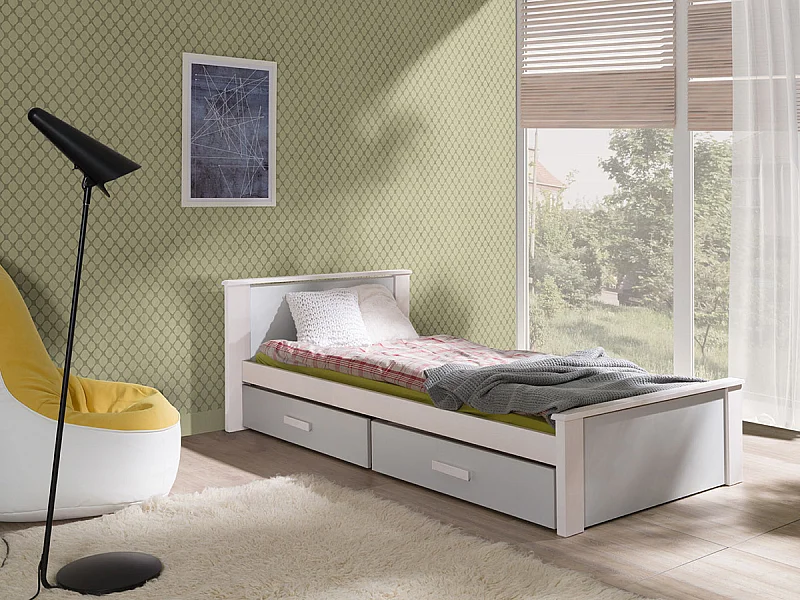 Cama Henderson 116, Solteiro, Cinzento, Placa de aglomerado laminado