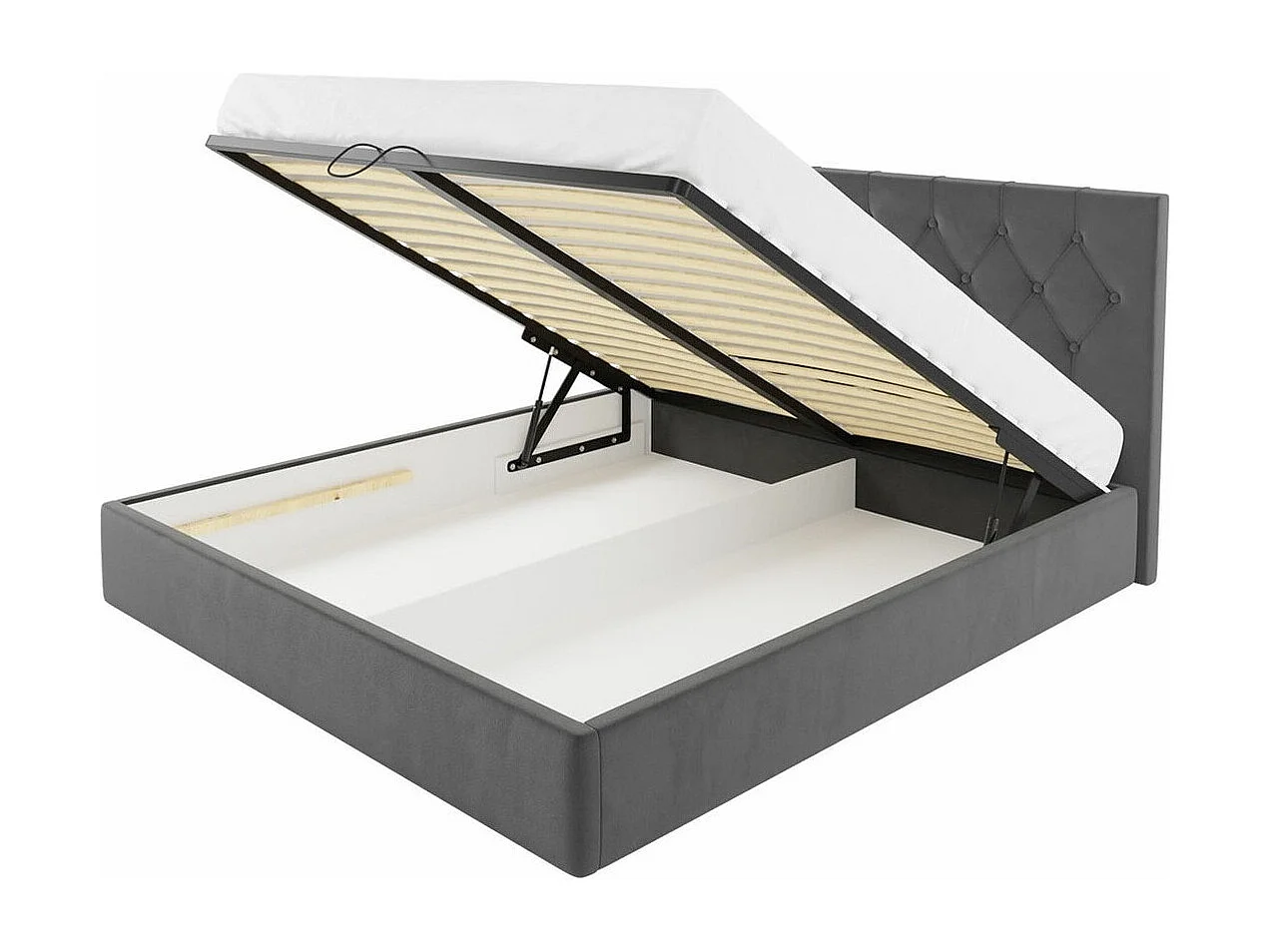 Lit Baltimore 160, Double, Noir, 180x200, Tissu, Disponible, 198x222x92cm