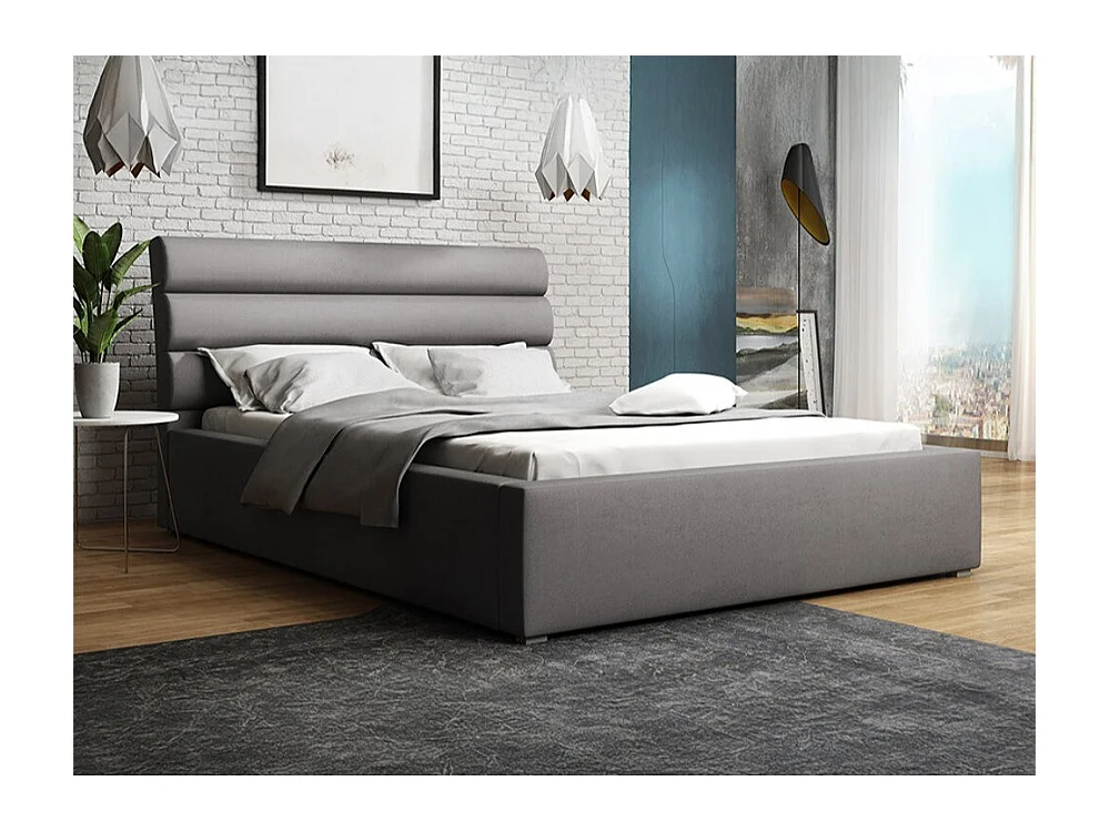 Cama Pomona 108, Doble, Gris, 180x200, Tapiz, Somieres, 200x223x100cm