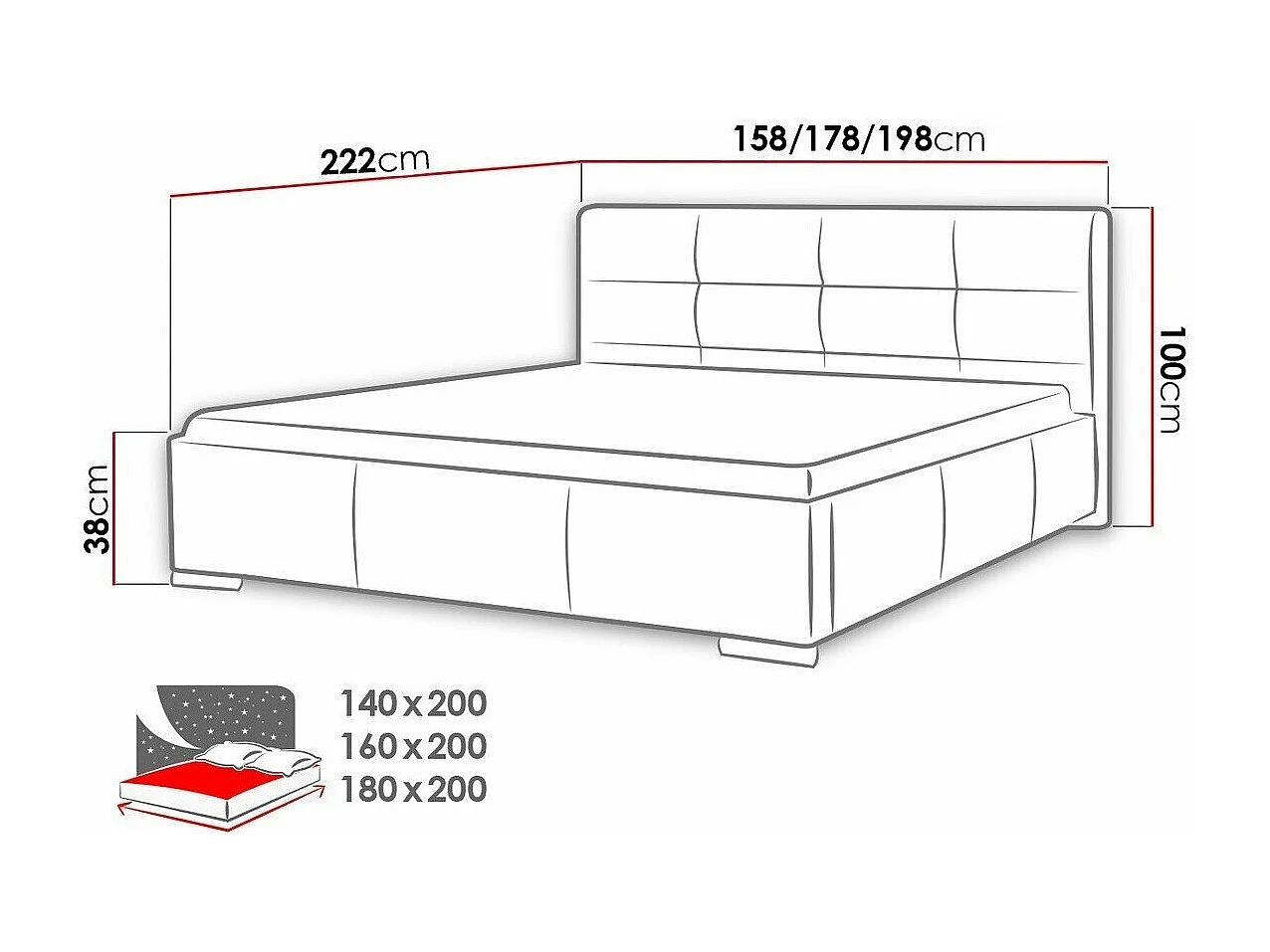 Cama Baltimore 108, Doble, Blanco, 180x200, Cuero ecológico, Somieres, 198x222x100cm