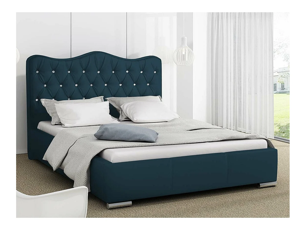 Cama Baltimore 141, Casal, Azul, Tecido, Estrados de cama, 16x22x10cm