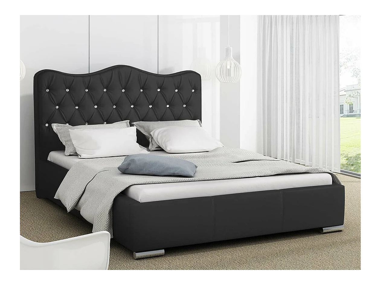 Cama Baltimore 141, Doble, Negro, Tapiz, Somieres, 180x218x100cm