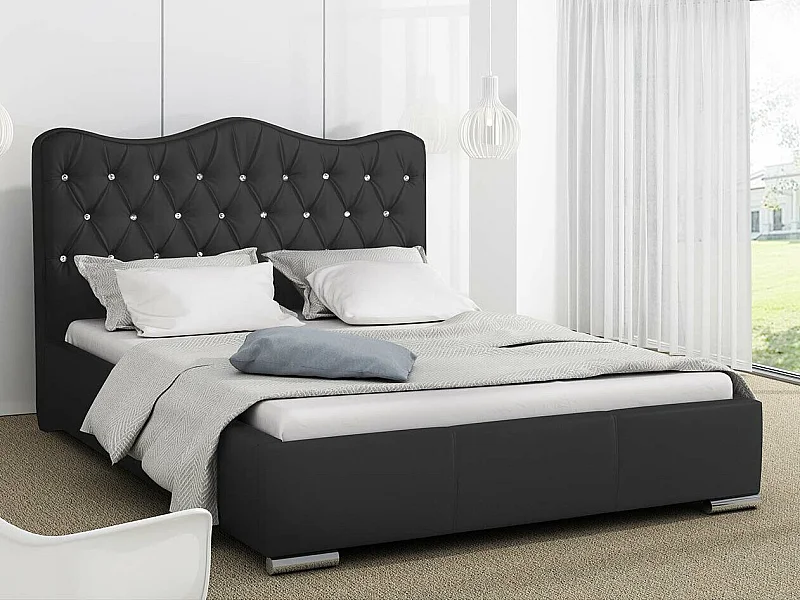 Cama Baltimore 141, Doble, Negro, Tapiz, Somieres, 180x218x100cm