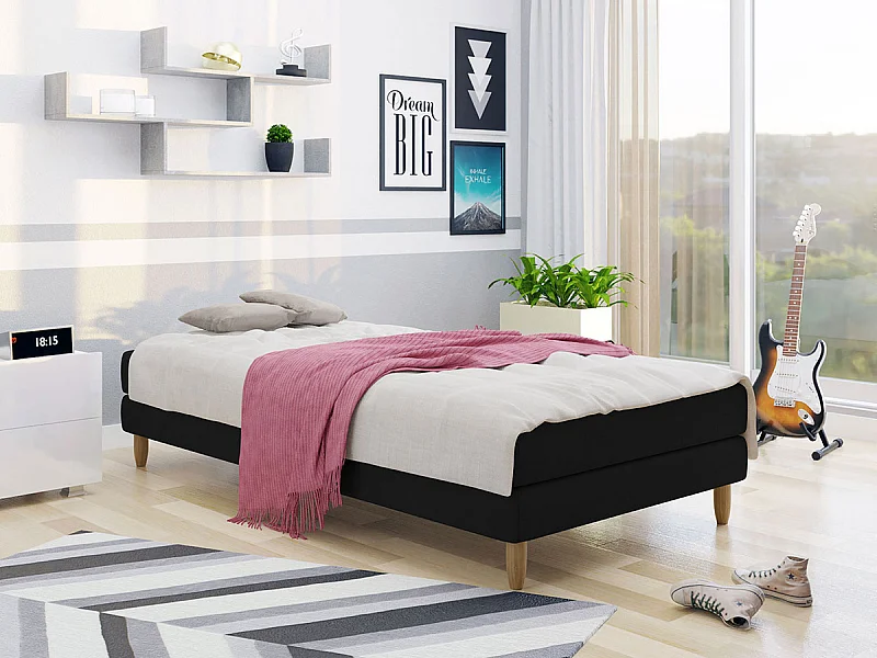 Cama Memphis 126, Individuales, Negro, 90x200, Tapiz, Somieres, 90x200x41cm