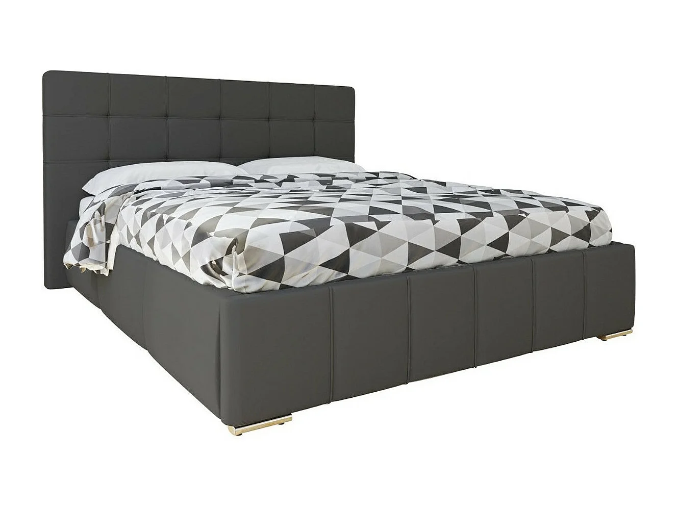 Cama Florence 100, Casal, Cinzento, Couro Ecológico, Estrados de cama