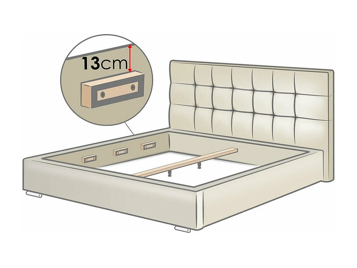 Cama Florence 100, Casal, Cinzento, Couro Ecológico, Estrados de cama