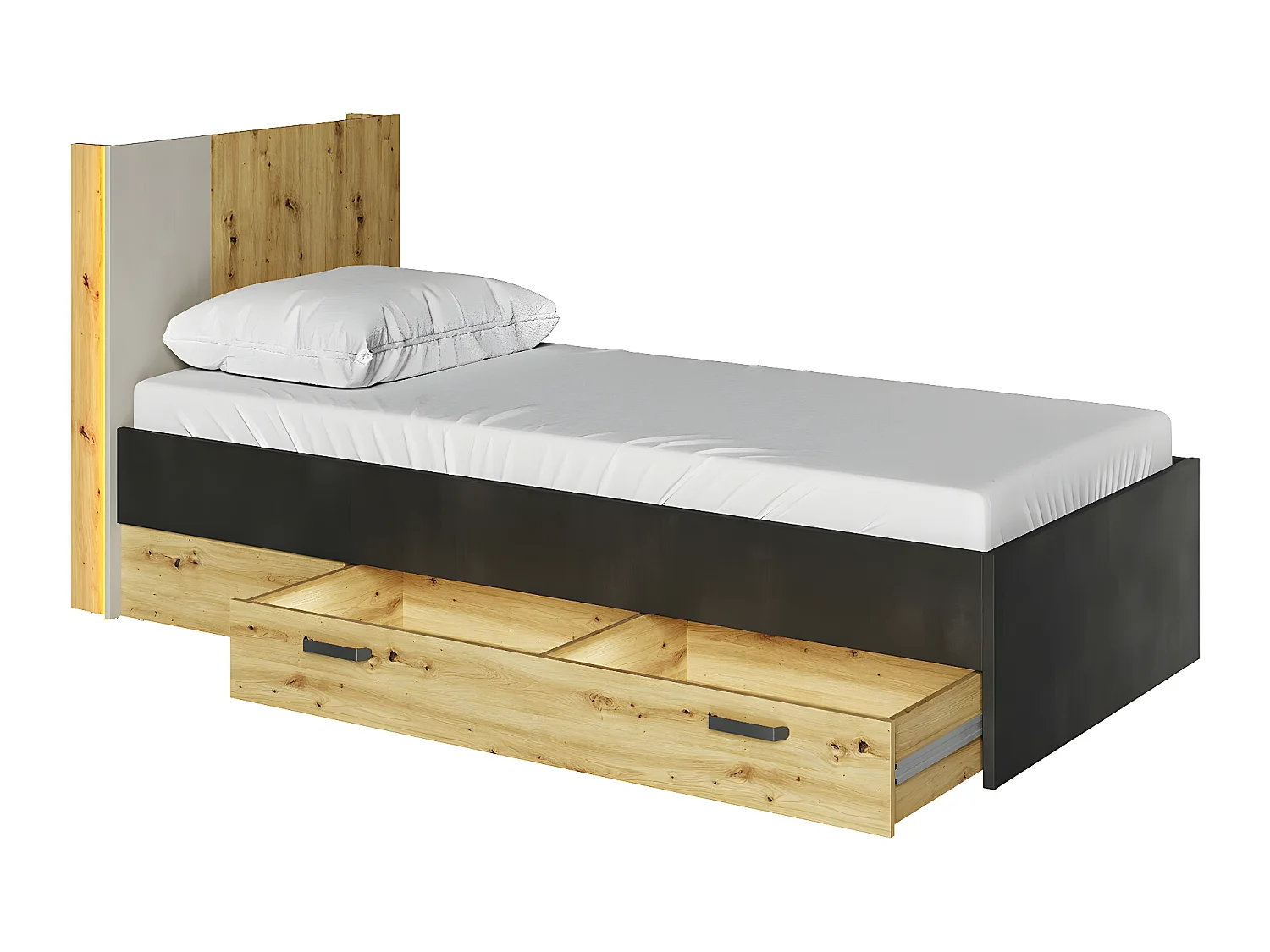 Lit Orlveno 110, Unique, Brun clair, 90x200, Stratifié, Disponible, 96x217x100cm