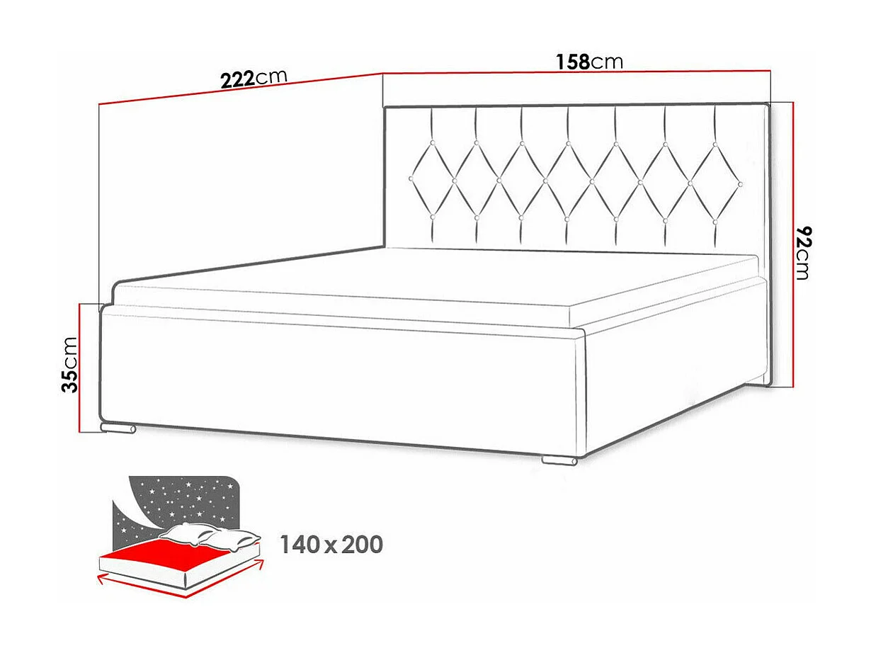 Cama Baltimore 160, Doble, Azul, 140x200, Tapiz, Somieres, 158x222x92cm