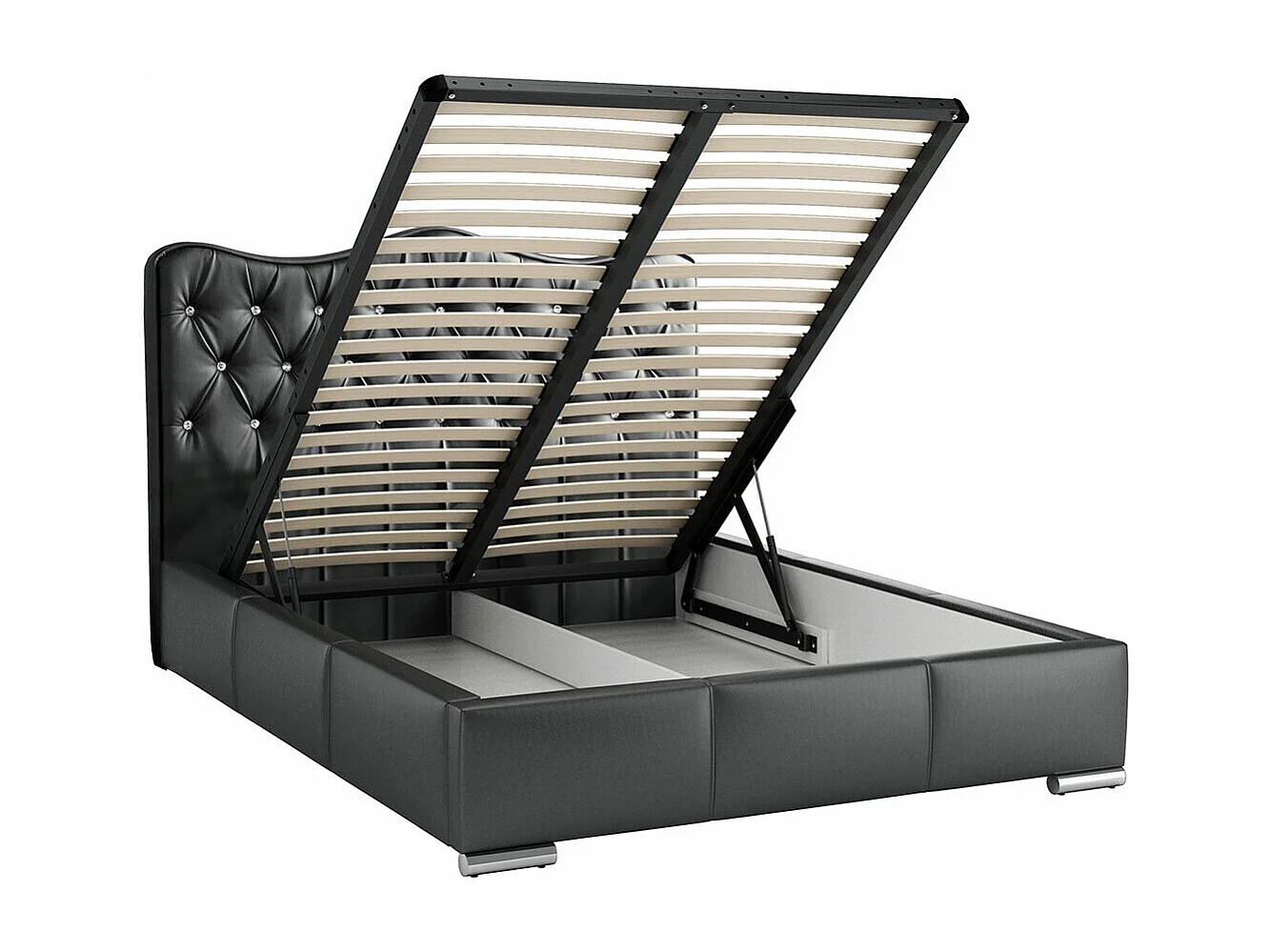 Cama Baltimore 141, Doble, Blanco, Cuero ecológico, Somieres, 160x218x100cm