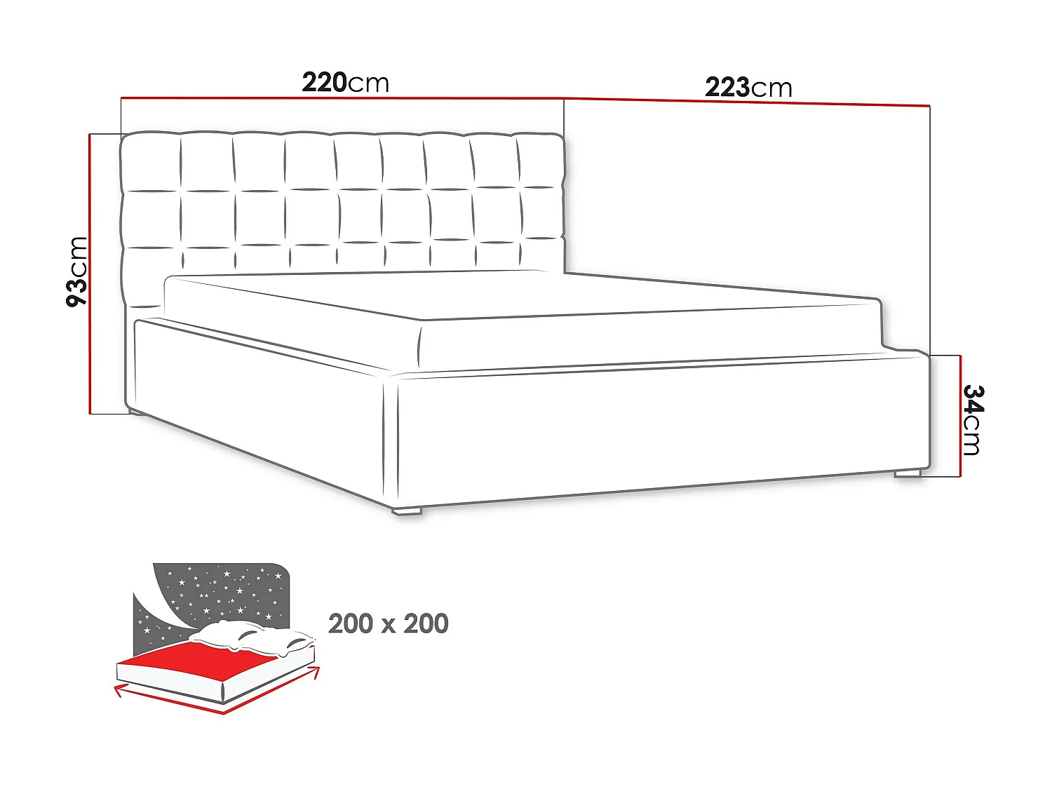 Cama Pomona 107, Doble, Marrón, 200x200, Tapiz, Somieres, 220x223x93cm