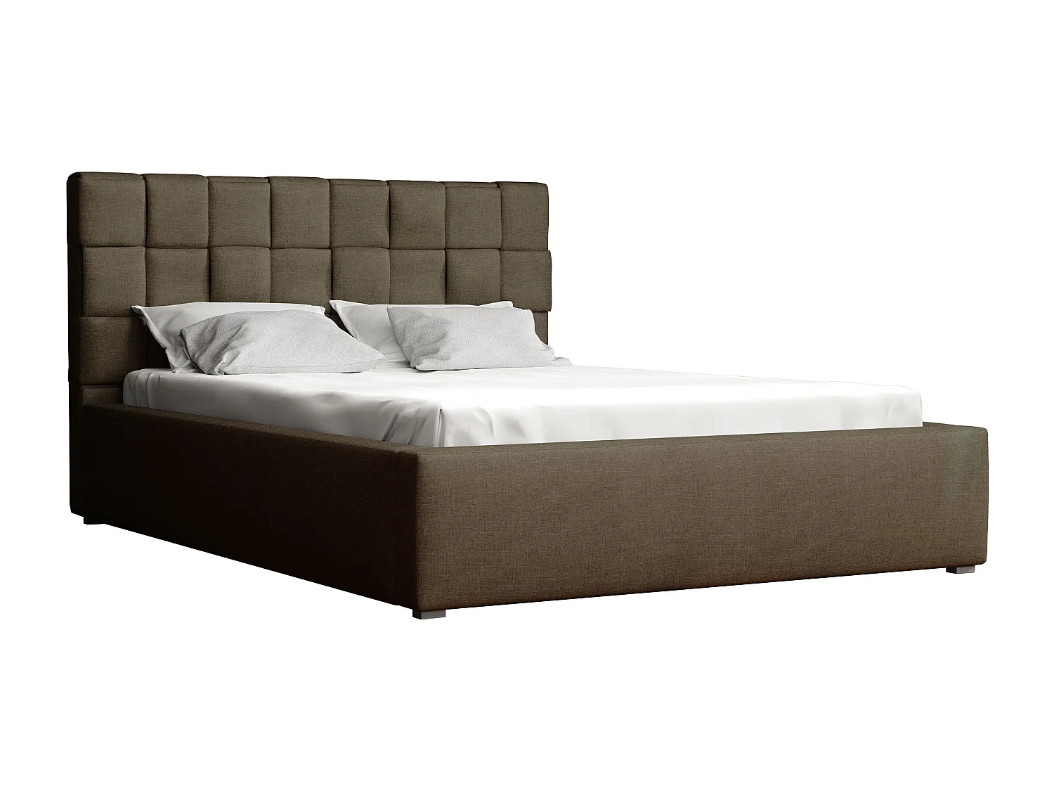 Lit Pomona 107, Double, Marron, 200x200, Tissu, Disponible, 220x223x93cm