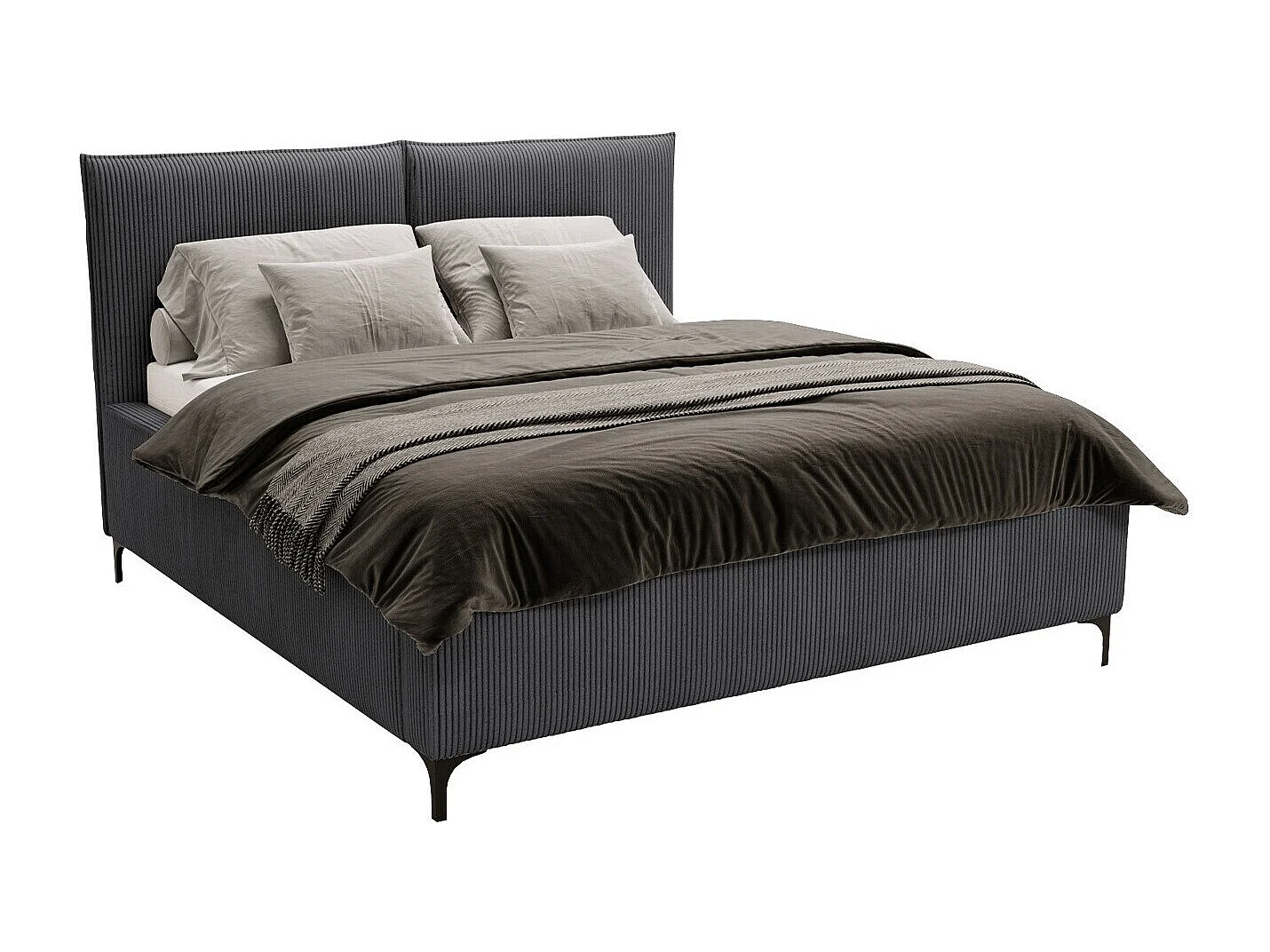 Lit Clovis 113, Unique, Gris, 120x200, Tissu, Disponible, 140x214x108cm