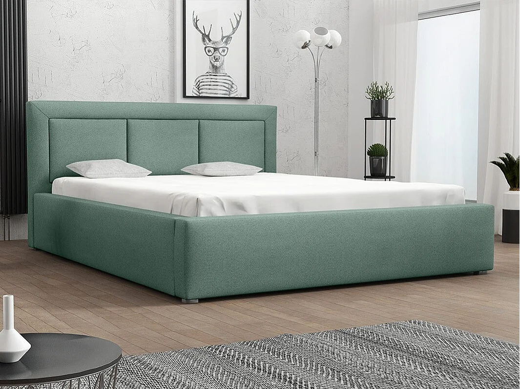 Cama Pomona 100, Casal, Verde, Tecido, Estrados de cama, 16x22x9cm
