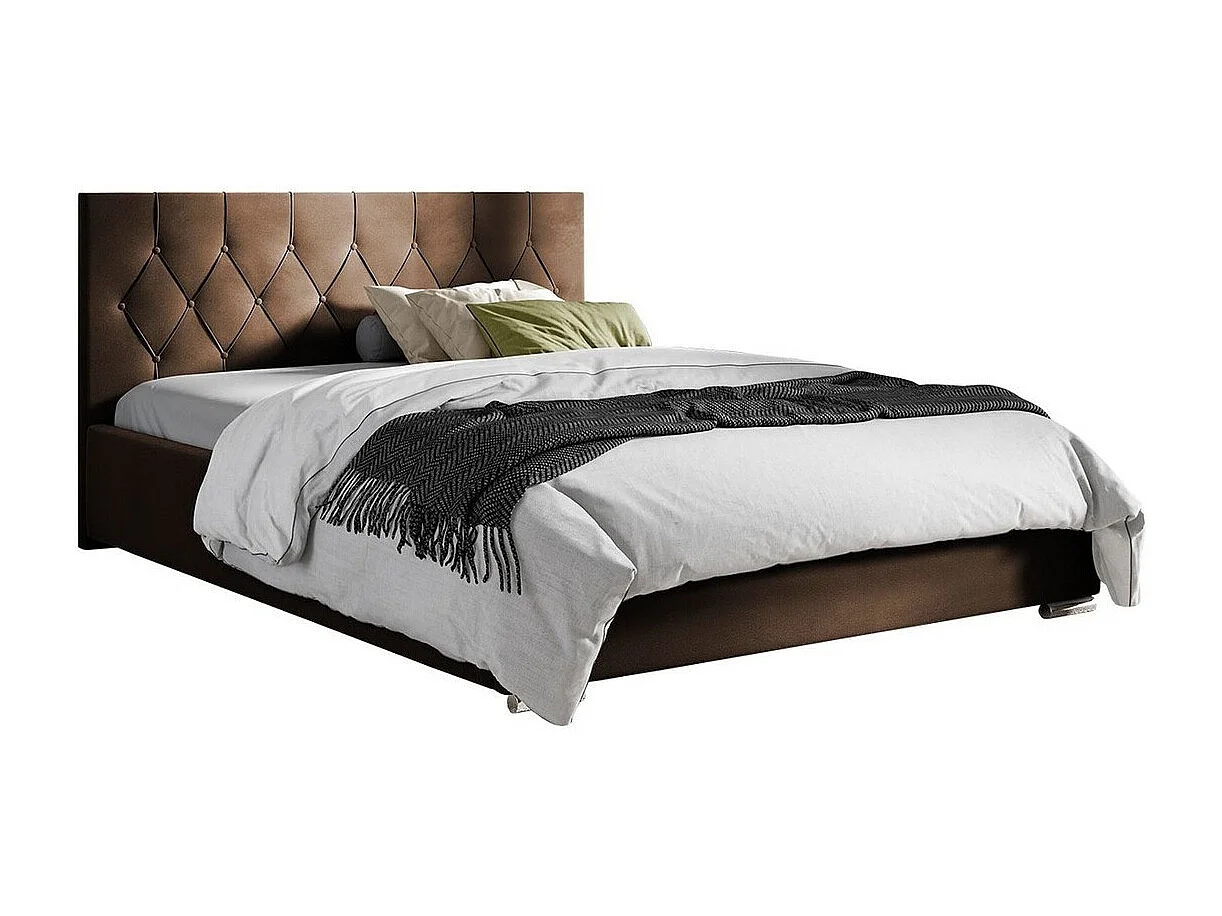 Cama Baltimore 160, Doble, Marrón, 140x200, Tapiz, Somieres, 158x222x92cm