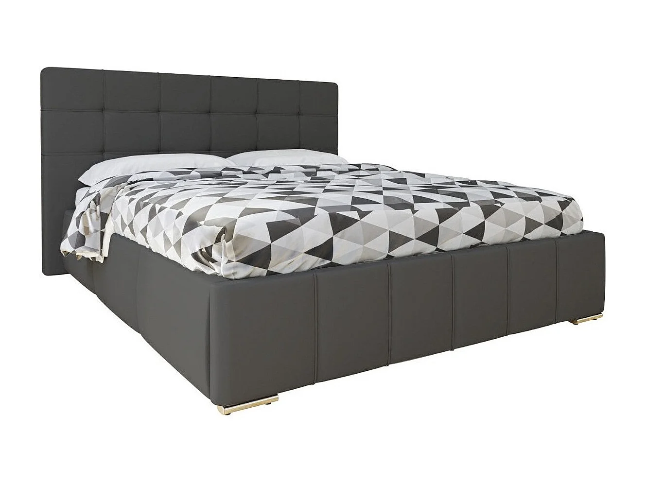 Cama Florence 100, Casal, Cinzento, Eco couro, Estrados de cama