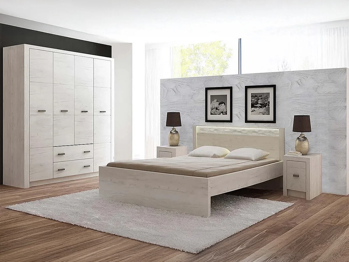 Cama Serfeno 117, Doble, Blanco, 160x200, Aglomerado laminado, Somieres, 170x210x100cm