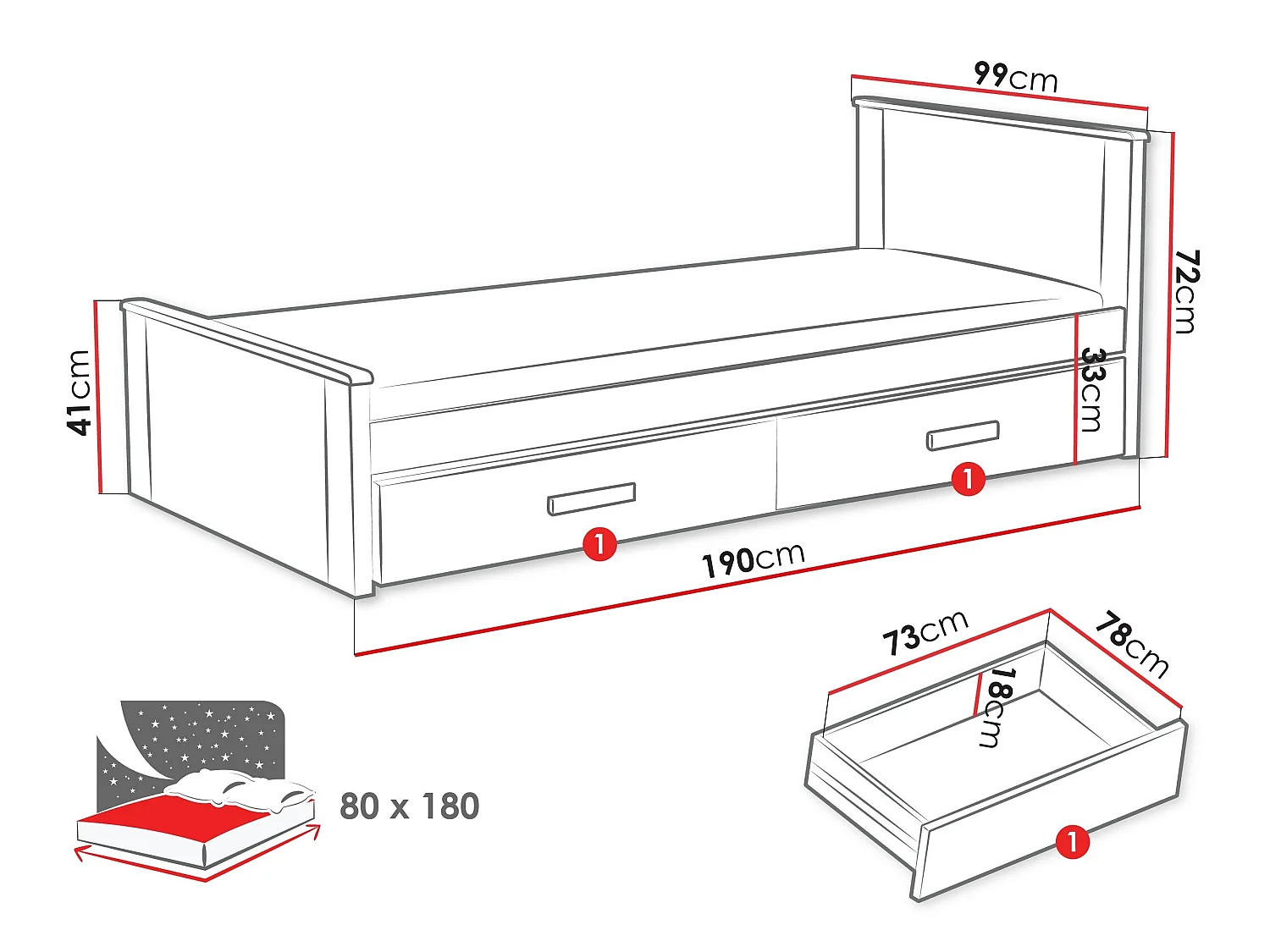 Cama Henderson 116, Individuales, Azul, Aglomerado laminado, Somieres