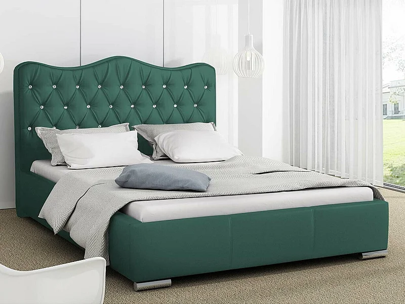 Cama Baltimore 141, Casal, Verde, Tecido, Estrados de cama, 18x22x10cm