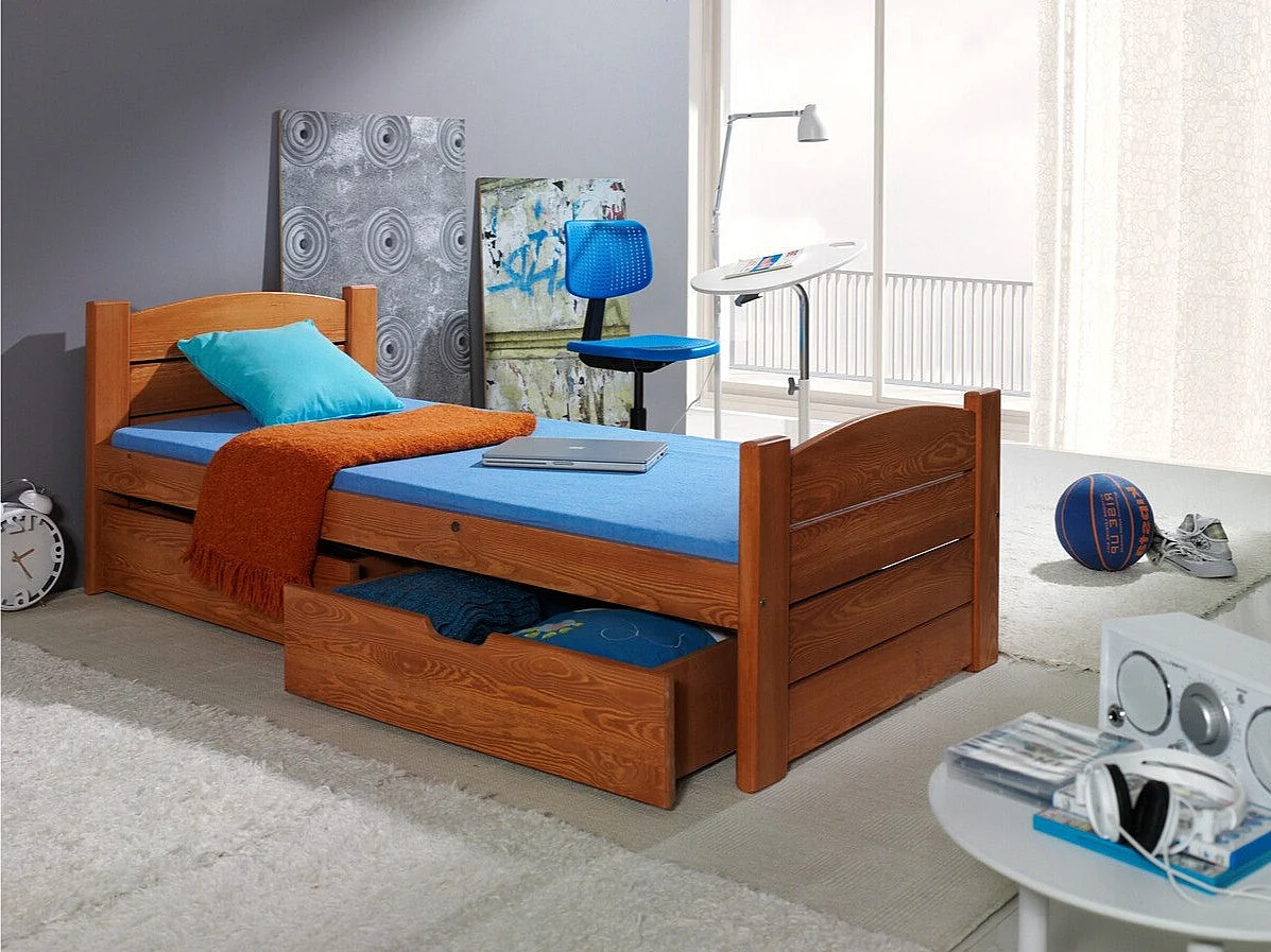 Cama Henderson 126, Individuales, Marrón, 90x200, Madera, Somieres, 97x210x68cm