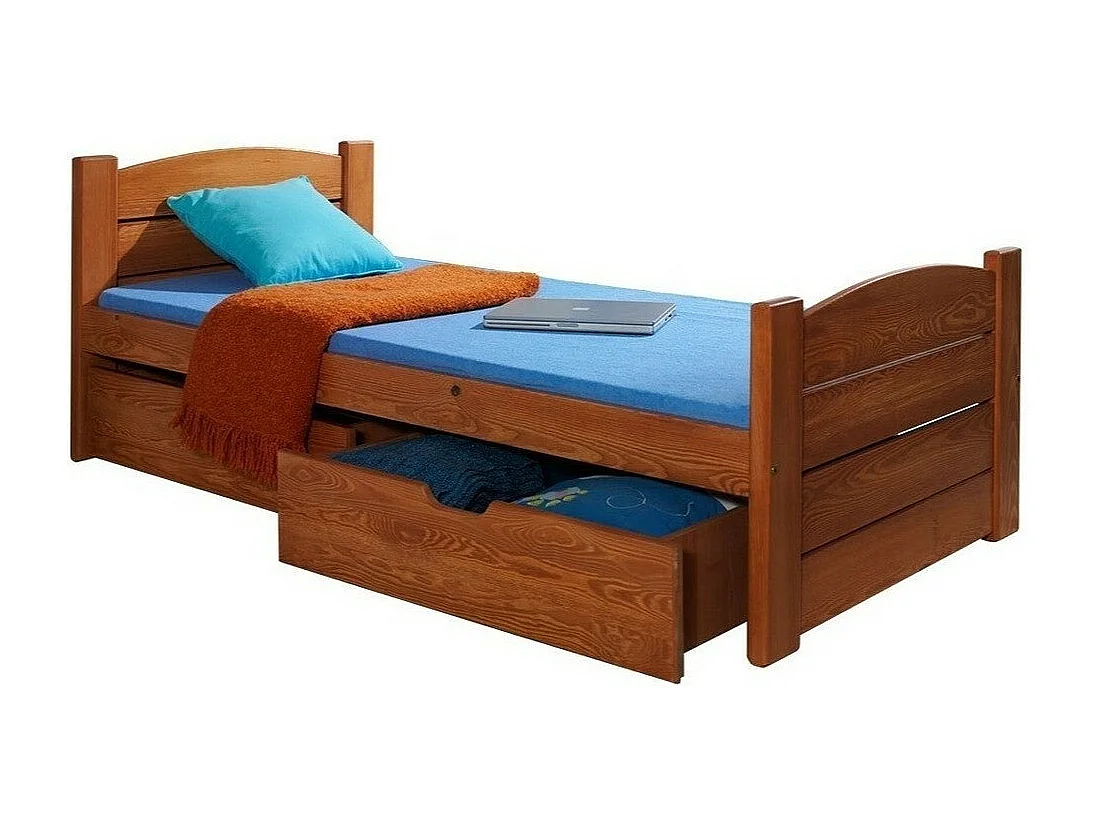 Cama Henderson 126, Individuales, Marrón, 90x200, Madera, Somieres, 97x210x68cm