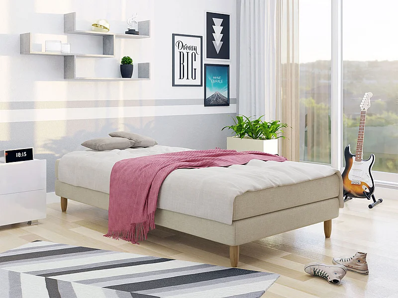 Cama Memphis 126, Individuales, De color marrón claro, 120x200, Tapiz, Somieres, 120x41cm