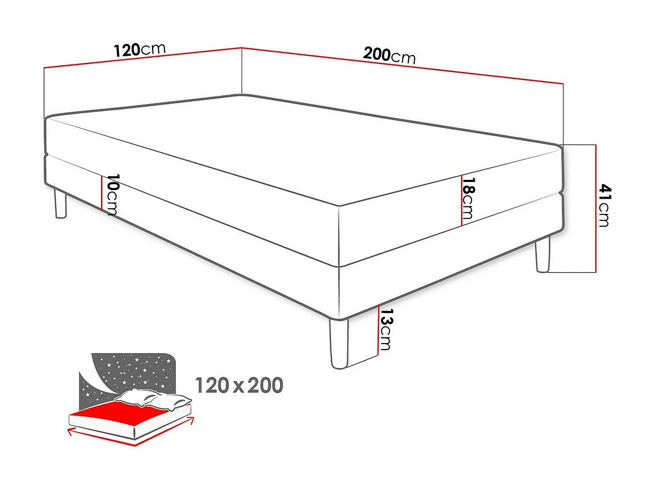 Lit Memphis 126, Unique, Brun clair, 120x200, Tapisserie, Sommier à lattes, 120x200x41cm
