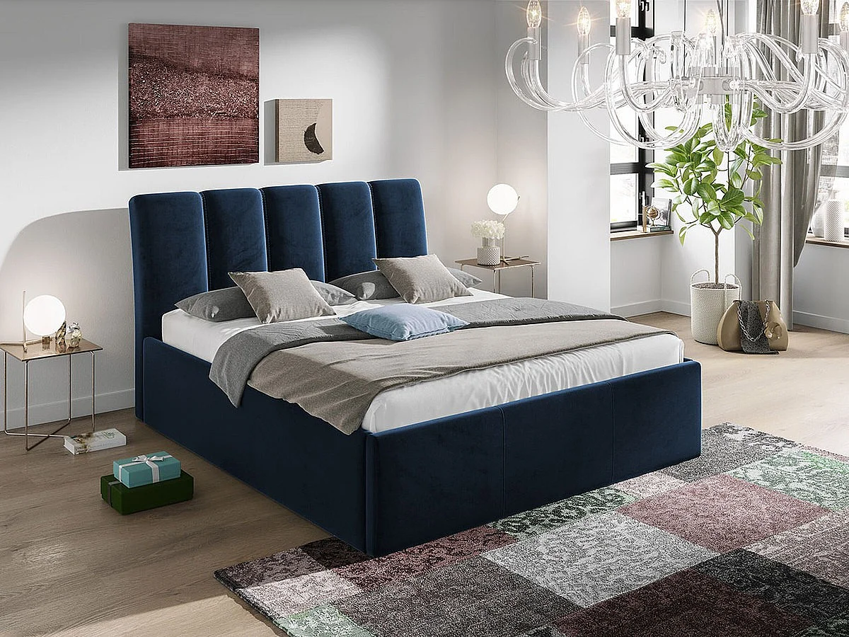 Lit ComfiDream 167, Double, Bleu, 140x200, Tissu, Disponible, 152x219x118cm