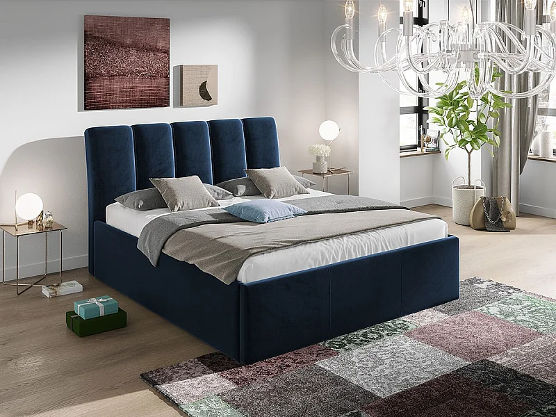 Lit ComfiDream 167, Double, Bleu, 140x200, Tissu, Disponible, 152x219x118cm
