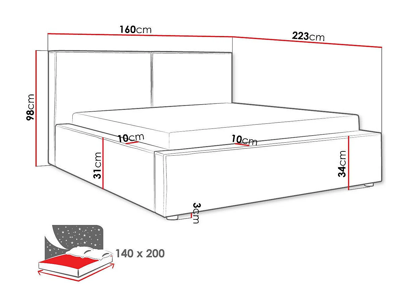 Cama TrendyNest 117, Casal, Castanho claro, Tecido, Estrados de cama