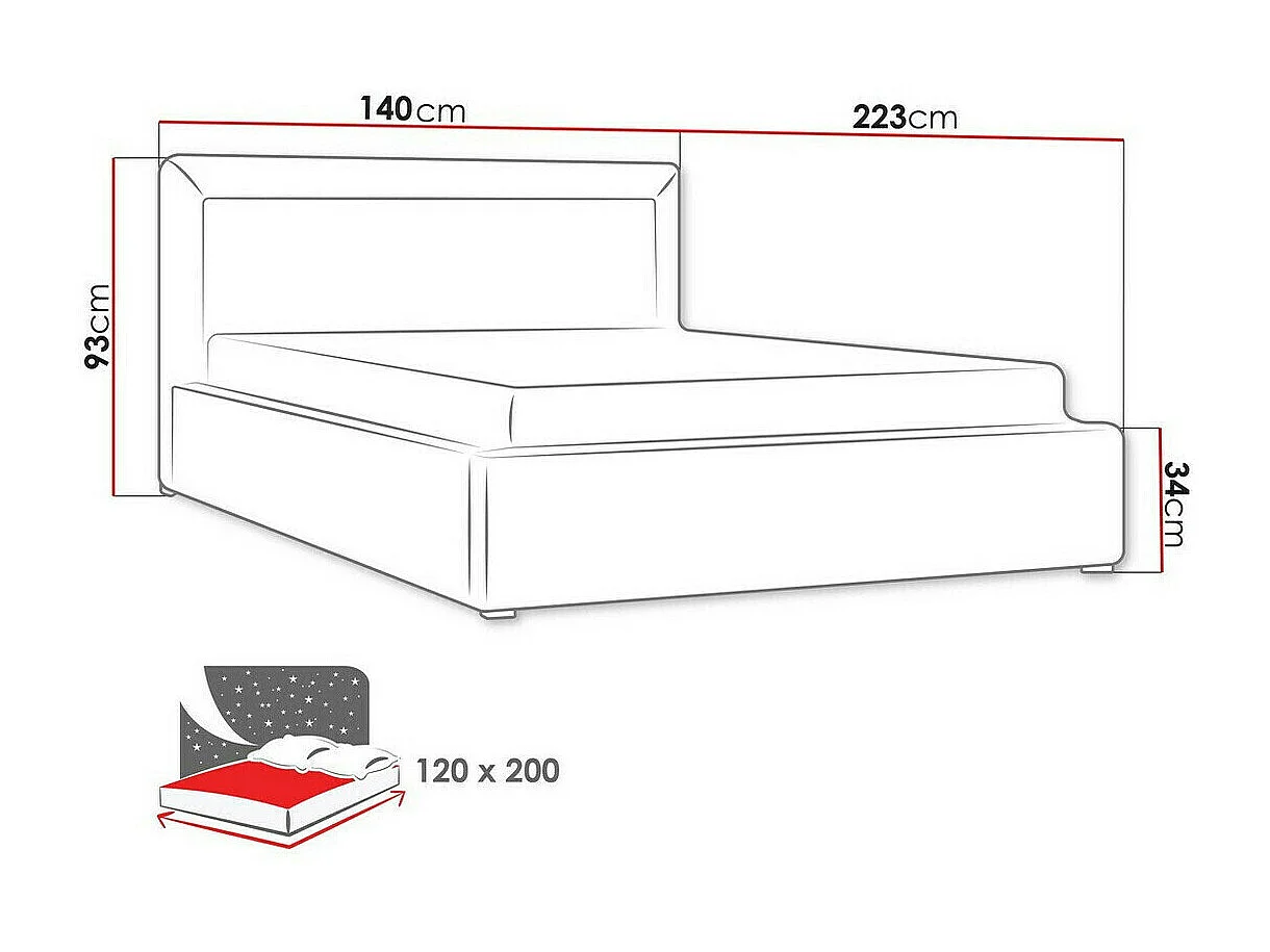 Cama Pomona 100, Individuales, Gris, 120x200, Tapiz, Somieres, 140x223x93cm