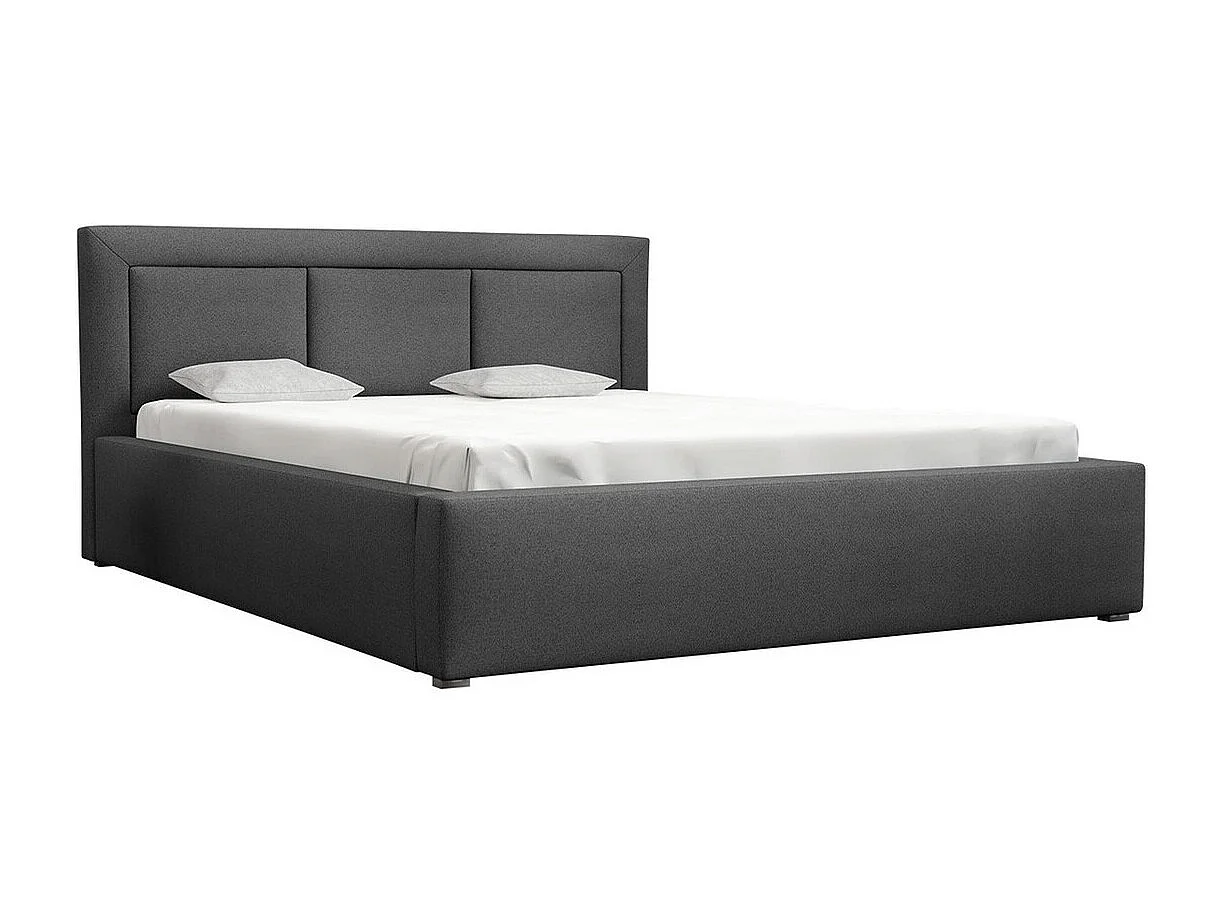 Lit Pomona 100, Double, Gris, 140x200, Tissu, Disponible, 160x223x93cm