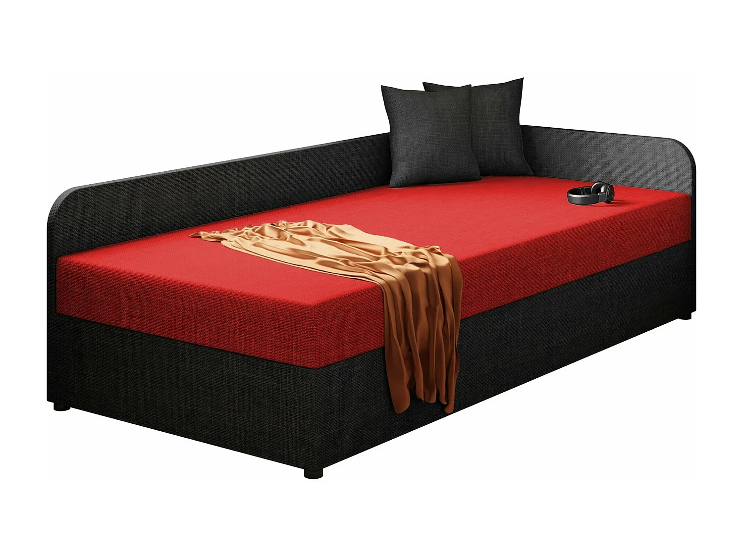Cama Memphis 128, Individuales, Rojo, 90x200, Tapiz, Somieres, 95x205x60cm